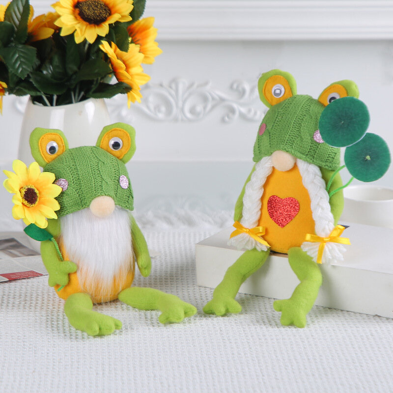 Cute Frog Rudolf Doll decorazione del Desktop cappello lavorato a maglia senza volto nano Goblin Doll decorazione del partito puntelli di natale accessori