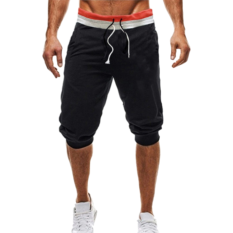 Drawstring High Street Cropped Trousers Summer Men Casual Pocket Cargo Pants Fitness Loose Holiday Basic Hip Hop Aesthetic Pant