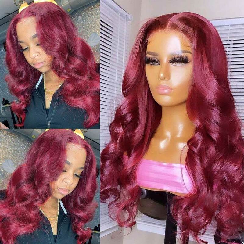 Бордовый парик с волнистыми волосами 13x 4, парик на сетке спереди 13x6, парик на сетке спереди, Искусственный Красный цветной парик для женщин