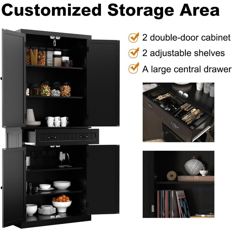 Кухонный шкаф для хранения с выдвижным ящиком и регулируемыми полками, буфетный шкаф для кухни, ванной или прихожей, черный