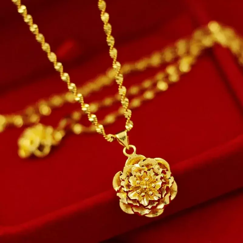 Złoty sklep z 9999 naszyjnikiem z prawdziwe złoto 24K miłość prawdziwe złoto naszyjnik moda Joker 5D złoty ślub