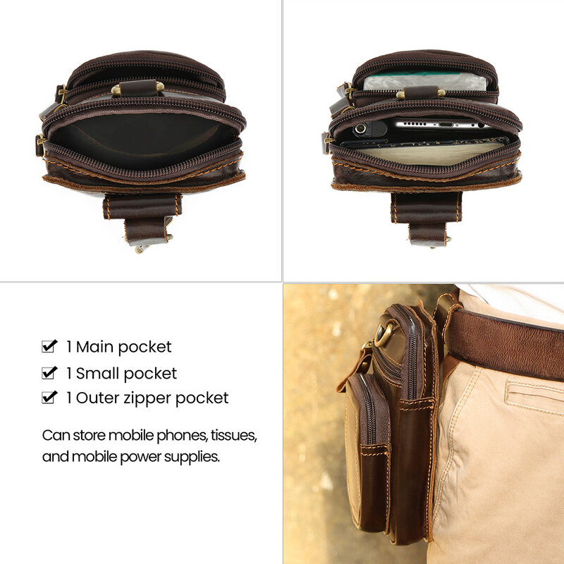 Men's Leather Waist Bag Vintage Cowhide Leather Man Belt Pouch Casual Male Fanny Pack Waist Pack Phone Pouch New
