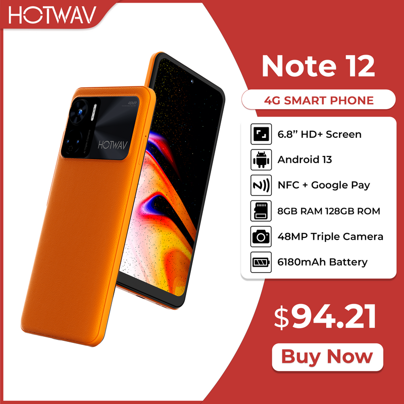 HOTWAV Note 12 Smartphone 6.8'' HD+ Android 13 8GB+128GB Octa-Core Mobile Phone 48MP NFC 6180mAh 20W Charging Cellphone