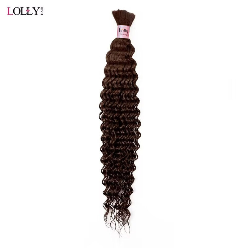 Bundles de cheveux humains Deep Wave pour femmes, extensions de cheveux, pas de trame, tressage, brun chocolat, en vrac, #4