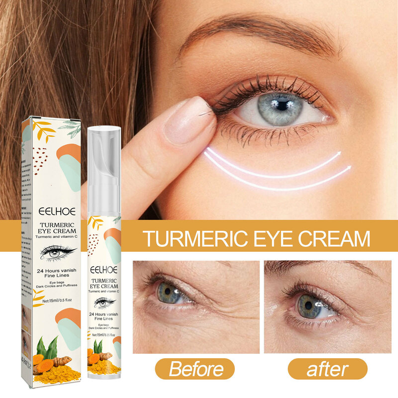 Crema per la riparazione degli occhi per rimuovere le borse per gli occhi riduce il cedimento sotto gli occhi prevenzione all'invecchiamento della pelle crema Anti-occhiaie alla curcuma naturale