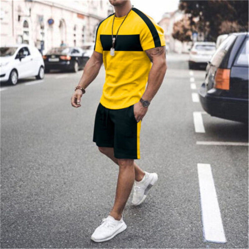 Nuova estate moda Casual da uomo comoda tuta sportiva Set da 2 pezzi Street Wear modello semplice girocollo manica corta con pantaloncini