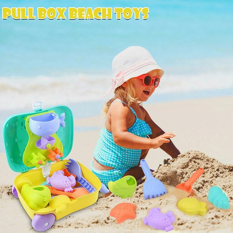 Mini conjunto de brinquedos de praia portátil infantil, estojo com carrinho, jogos ao ar livre, brinquedos de praia, brindes infantis, meninos, meninas, verão