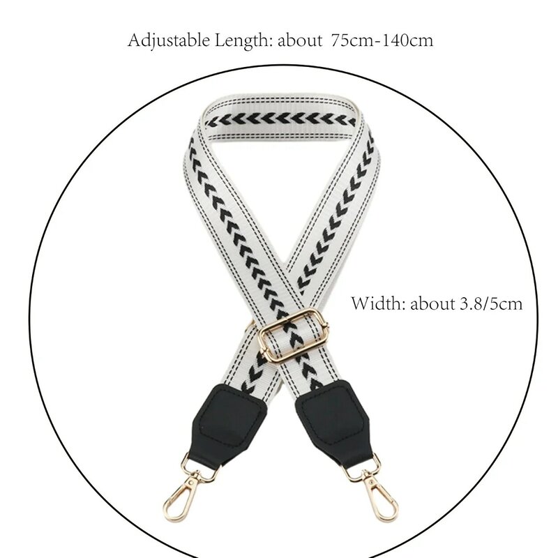 Alça versátil bolsa de ombro, esquema cor preto e branco, pulseira de couro, 3,8 centímetros