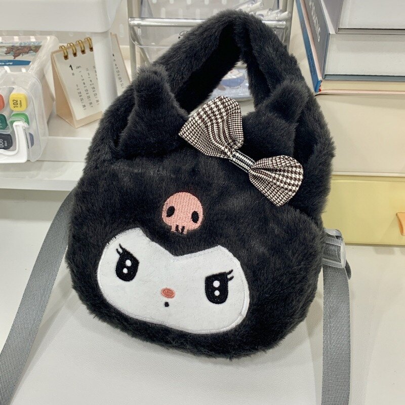 MBTI Kuromi Womens Handbag Cartoon Plush Fashion Small Sweet Melody Girls Shoulder Bag Daily Exquisite Embroidered Crossbody Bag