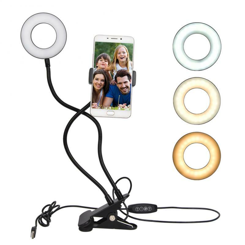 Selfie Live Lighting LED fill Ring Light w/Phone Holder f/Photo Studio Youtube Live Streaming Makeup Lamp USB powered Clip stand