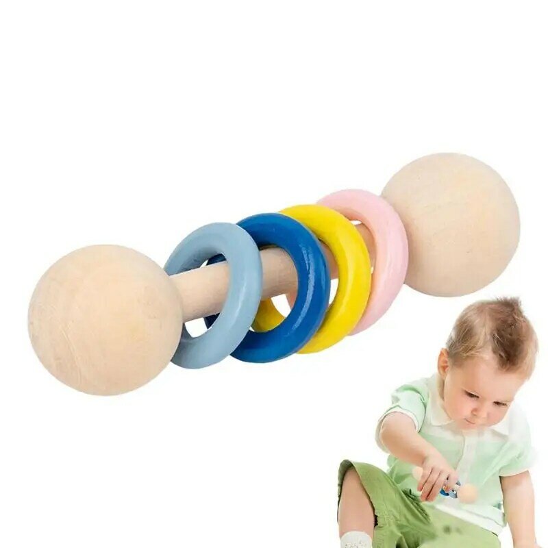 Juguete de dentición de agarre Montessori, sonajero de madera para bebé, mordedor, anillo de madera de haya para bebés, juguetes para masticar para recién nacidos, regalos