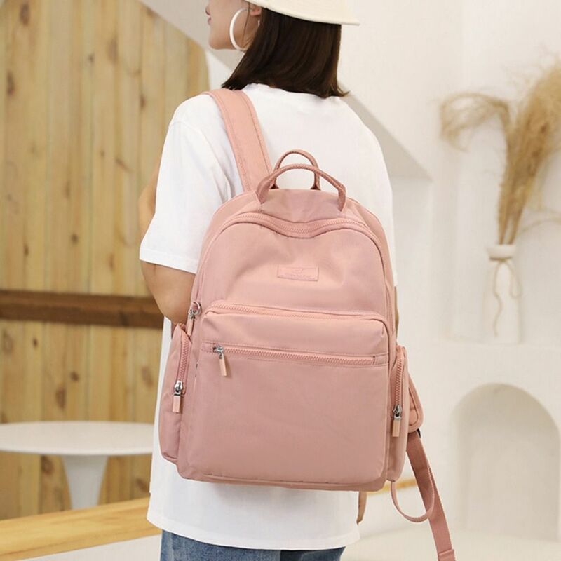 Solid Color Shoulder Backpack Large Capacity Nylon Waterproof Student School bag Lightweight Portable Knapsack Travel Rucksack