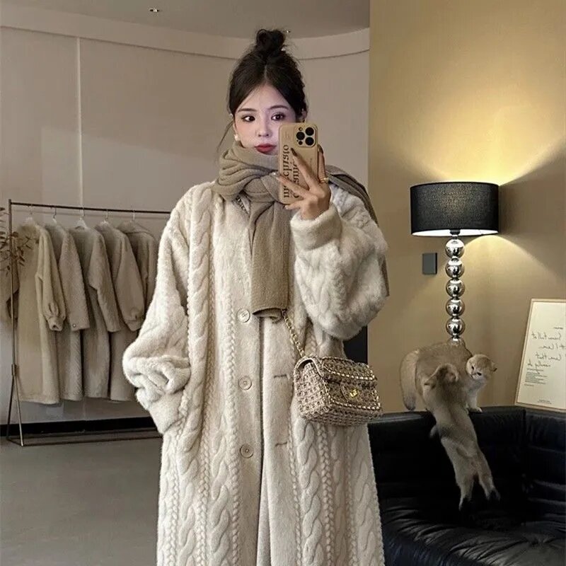 Thickened Faux Fur Coat Female Winter 2023 New Mink Fur Add Fur One Single-breasted Long-Sleeved Warm Mink Coats