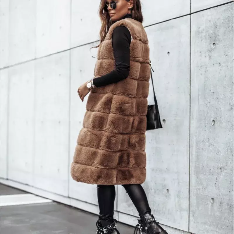 Роскошное меховое пальто без рукавов высокого качества, женская модная безрукавка из искусственного меха, элегантная женская Повседневная Мягкая Плюшевая куртка, пальто