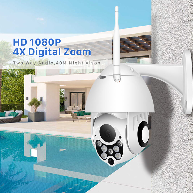 YCC365 Plus WiFi Câmera de Vigilância ao Ar Livre, 1080P HD, Segurança CCTV, PTZ, 4x Zoom, Impermeável, Speed Dome, Sem Fio, Novo
