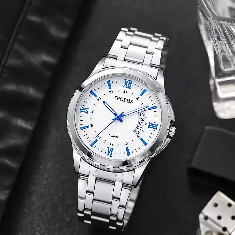 นาฬิกาควอตซ์สำหรับผู้ชายแบบมืออาชีพปฏิทินสีฟ้าบรรยากาศเกรดสูง