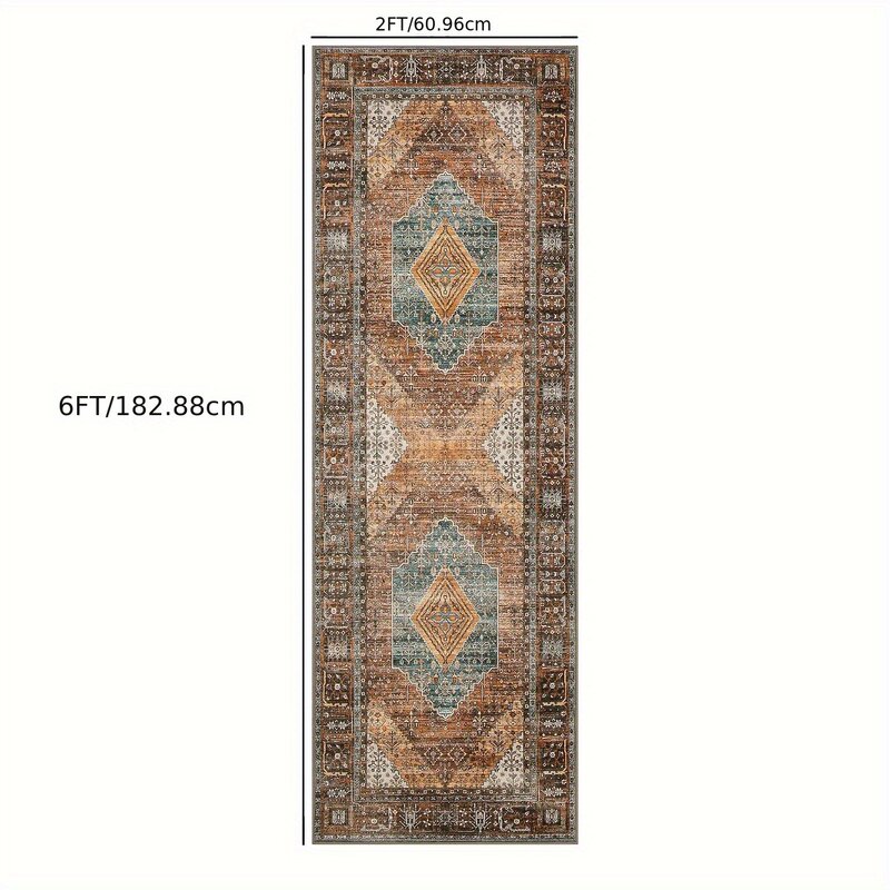 1pc Rug Runner, Machine Washable Hallway Runner Rugs, Non Slip Low Pile Vintage At For Living Room, Entryway, Bedroom, Kitchen A