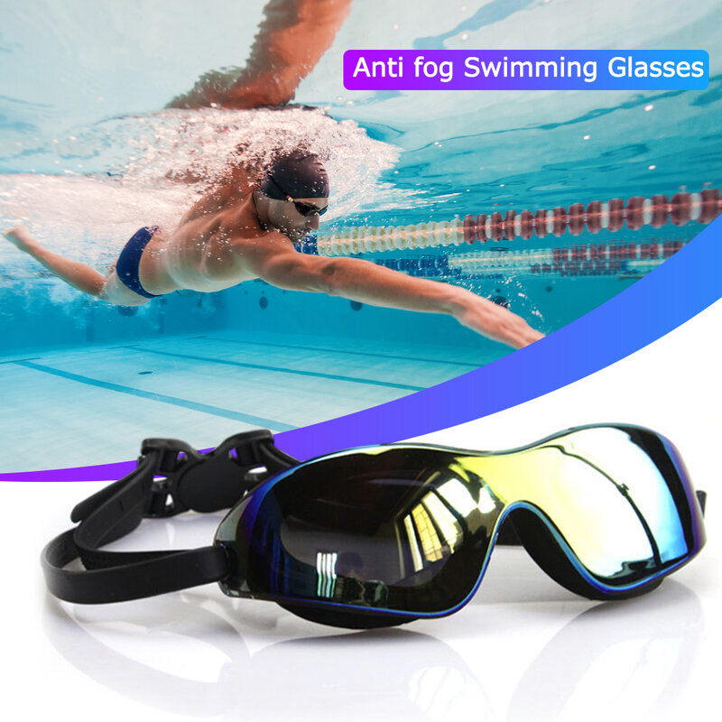 성인용 대형 프레임 수영 고글, 방수 HD 김서림 방지 고글, 조절 가능한 실리콘 수영 안경