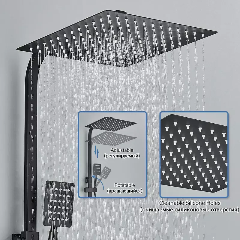 Ensemble de douche en laiton avec étagère, grue chaude, ensemble de pluie de bidet, noir, chrome, F/05