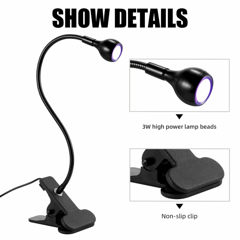 Lampe de lecture USB 3W, lampe violette de lecture, lumière de livre Ultra brillante, Flexible, Table pliante, lampe de chevet pour ordinateur portable