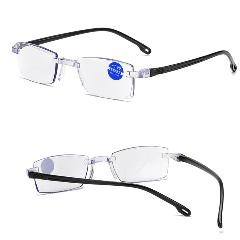 Óculos de leitura progressivos bifocais sem aro para homens e mulheres, óculos claros anti-azuis, óculos vintage, perto e longe, 2 peças