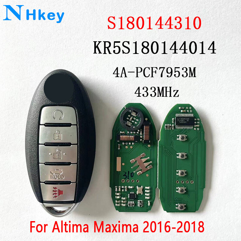 กุญแจรถรีโมท S180144310 nhkey 433MHz 4A เดิม PCF7953M สำหรับ Nissan Altima Teana Maxima 2016-2018 KR5S180144014