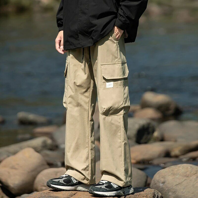 Брюки-карго мужские/женские прямые в стиле Харадзюку, модные уличные штаны с большими карманами, повседневные уличные брюки в стиле хип-хоп, большие размеры