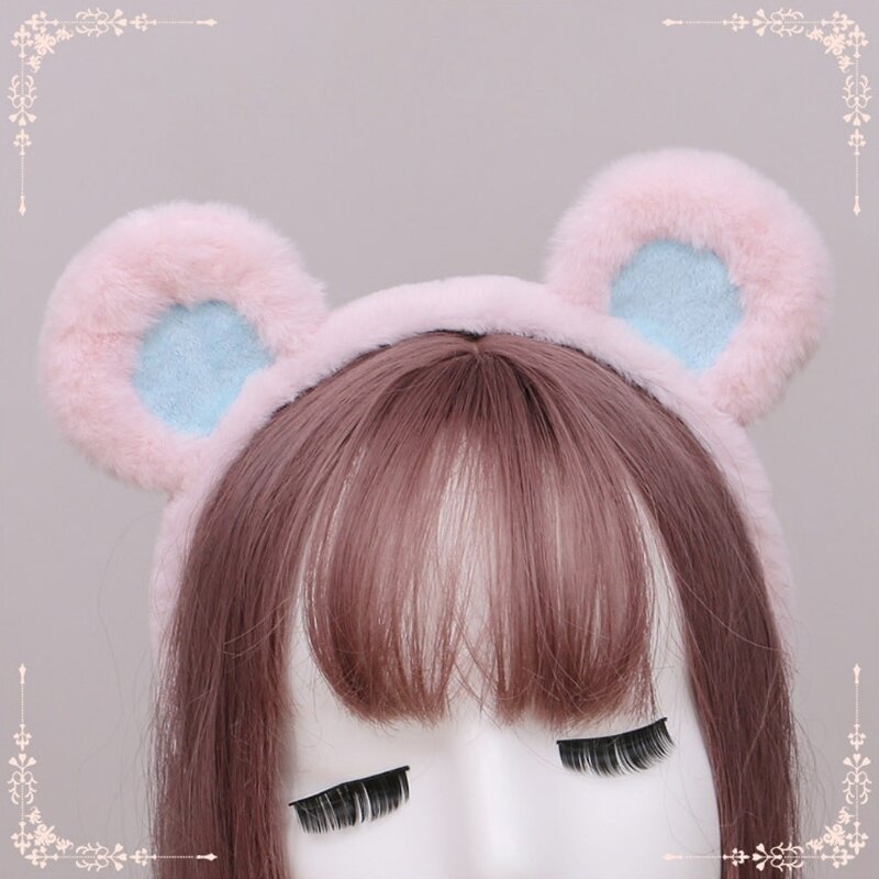Y166 Headbands Furry Animal Bear Ears Headwear Hair Hoop Cosplay Headpiece for Halloween Party Supplies
