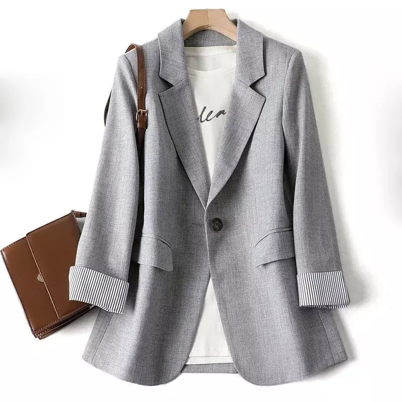 Blazer xadrez manga comprida feminino, ternos de negócios, jaquetas casuais, casacos de trabalho, escritório, nova moda, primavera, S-6XL, 2024