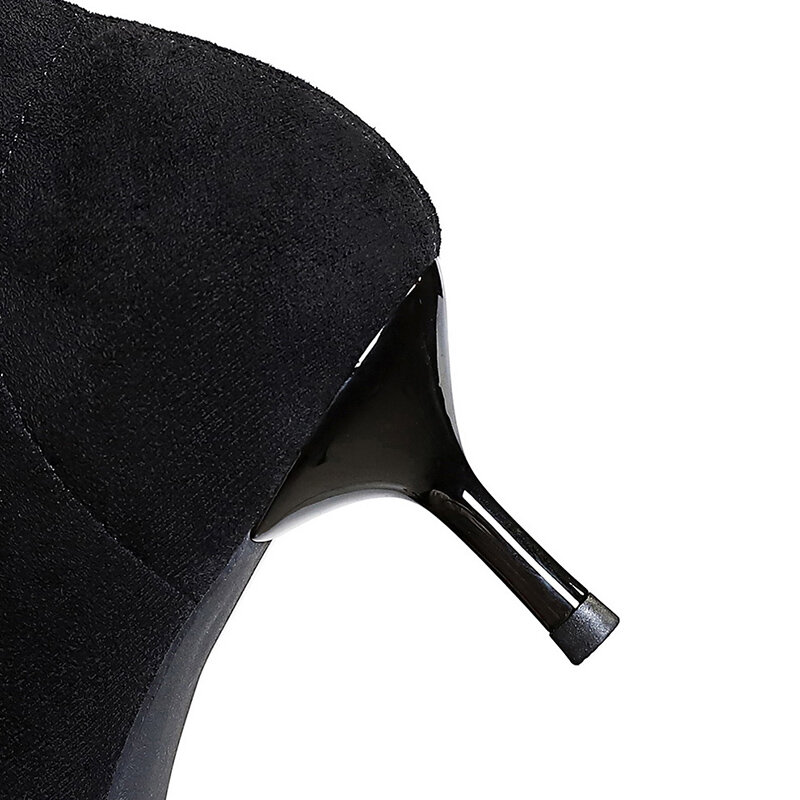 BIGTREE-Botas de meia ponta ocidental para mulheres, botas curtas em rebanho, sapatos de baile, pele quente, salto alto fino, tecido elástico, tudo combina, 5,5 cm