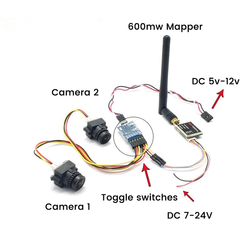 1 buah modul pengalih Video 3 saluran, sakelar Video 3 arah, kamera FPV untuk Multicopter drone 5.8G FPV pemancar dan kamera