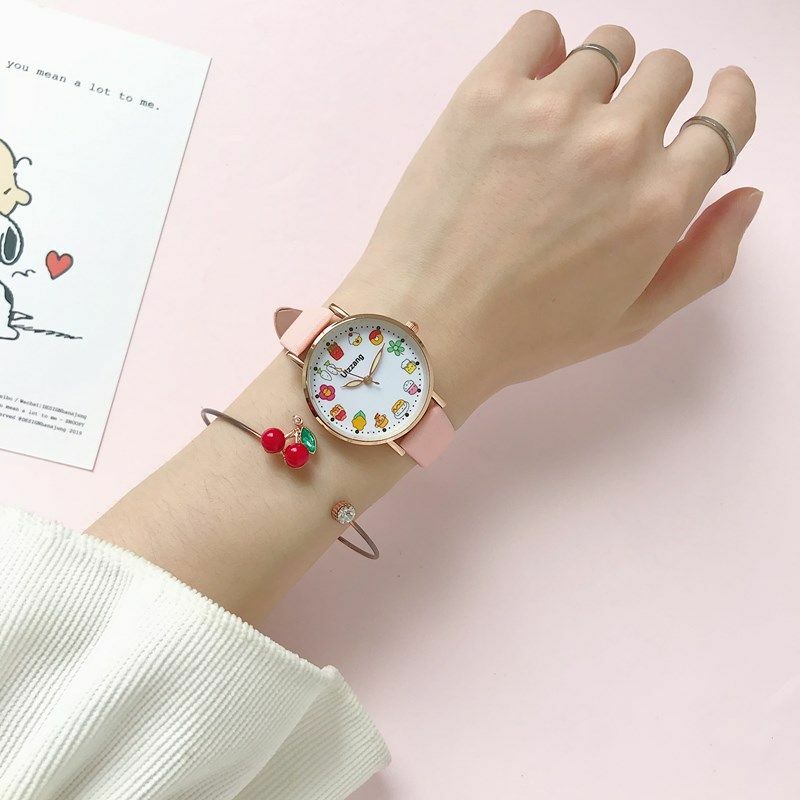 Versione coreana semplice cartone animato cibo quadrante quarzo luminoso impermeabile orologio da ragazza Casual Sportswatch per bambini regalo di natale