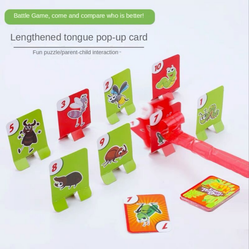 Mainan masker kadal lucu, lidah katak menempel dua pemutar kartu permainan Desktop interaktif mainan pesta orangtua-anak untuk anak-anak