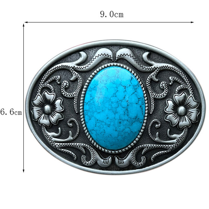 Cheapify Dropshipping Oval Turquoise Stone Men Belt Buckle Western Cowboy American Original Fashion Floral Carving Design