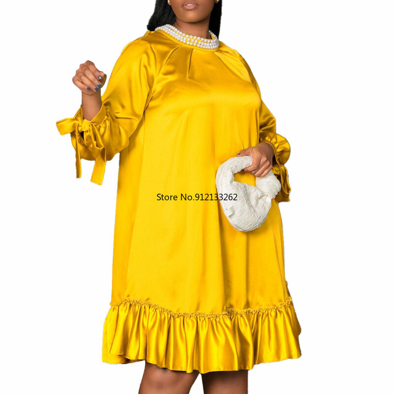 African Dresses for Women 2023 Summer Plus Size Casual Dress Sexy Evening Party Pearl Neck Robe African Clothes Women