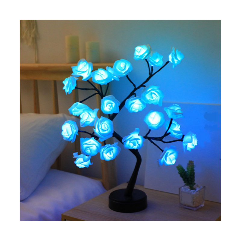 24 LED 장미 꽃 나무 조명, RGB 17 색 램프, 어머니의 날 야간 조명, 홈 파티, 크리스마스 웨딩 장식