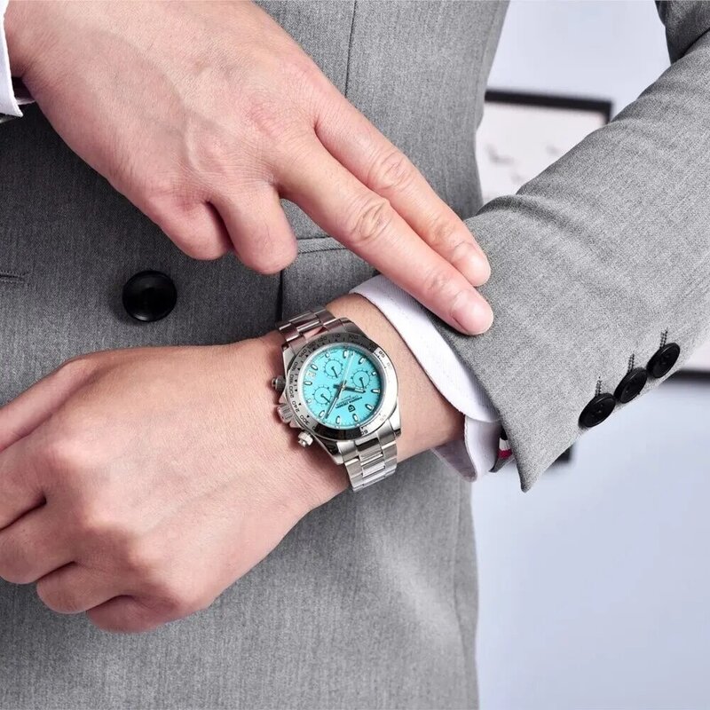 PAGANI DESIGN New Aço Inoxidável Bezel Homens Quartz Relógios De Pulso De Luxo Sapphire Glass Chronograph VK63 Relógio Homens Reloj Hombre