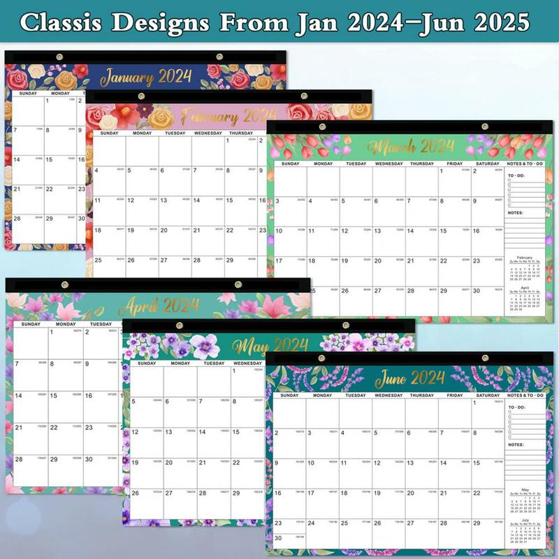 壁掛けカレンダー、耐久性、読みやすい、18か月のデスクトップカレンダー、組織、2024.1-2025.6