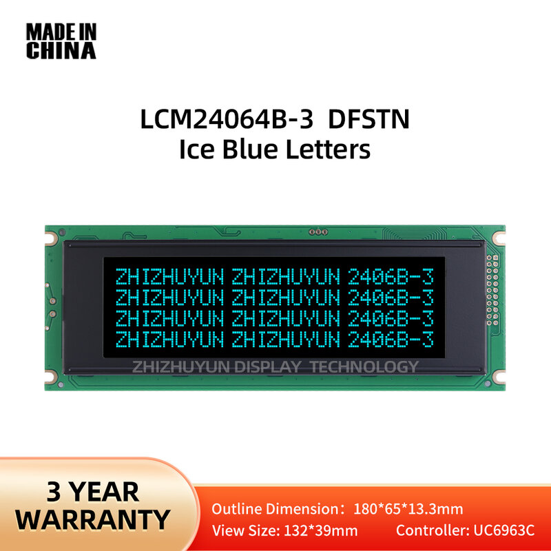 Módulo de celosía gráfica de LCM24064B-3, compatible con pantalla monocromática de 3,3 V y 5V DFSTN, película negra, fuente azul hielo T6963C LCM, venta al por mayor