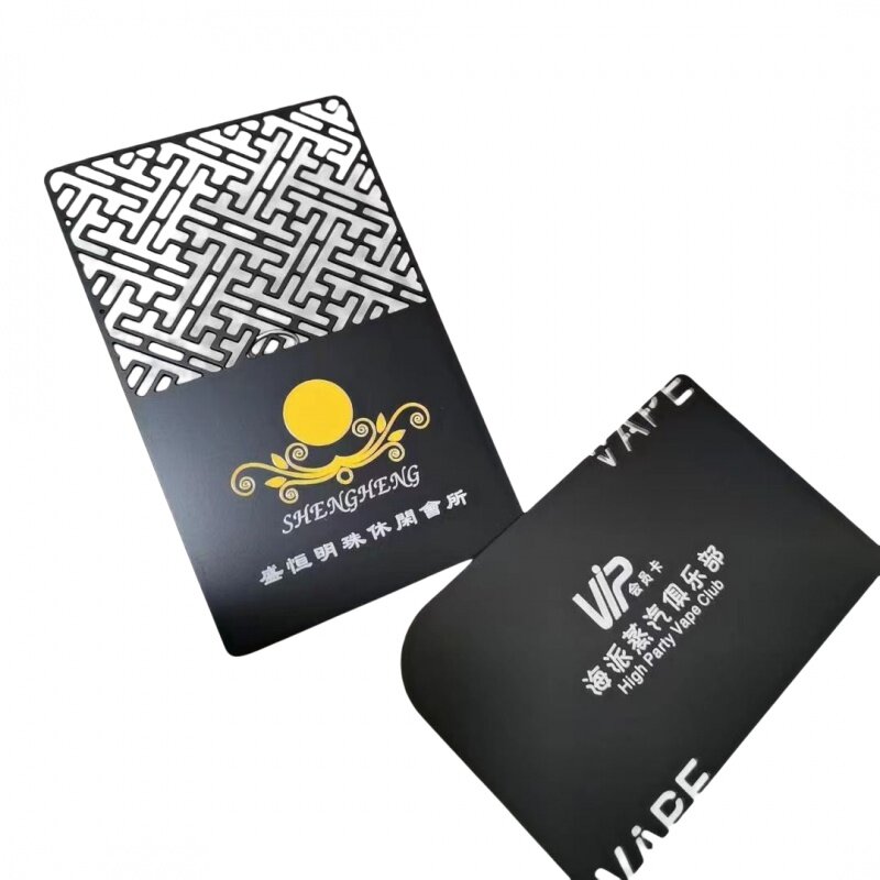 Tarjeta de visita de Metal negro, tarjeta de crédito bancaria, tamaño de tarjeta de miembro Vip, Premium, cortada con láser