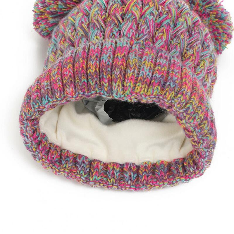 1 Set Kids Winter Hat Gloves Scarf Set Knitted Thick Soft Warm Dome Plush Ball Decor Winter Neck Wrap Cap Gloves Set