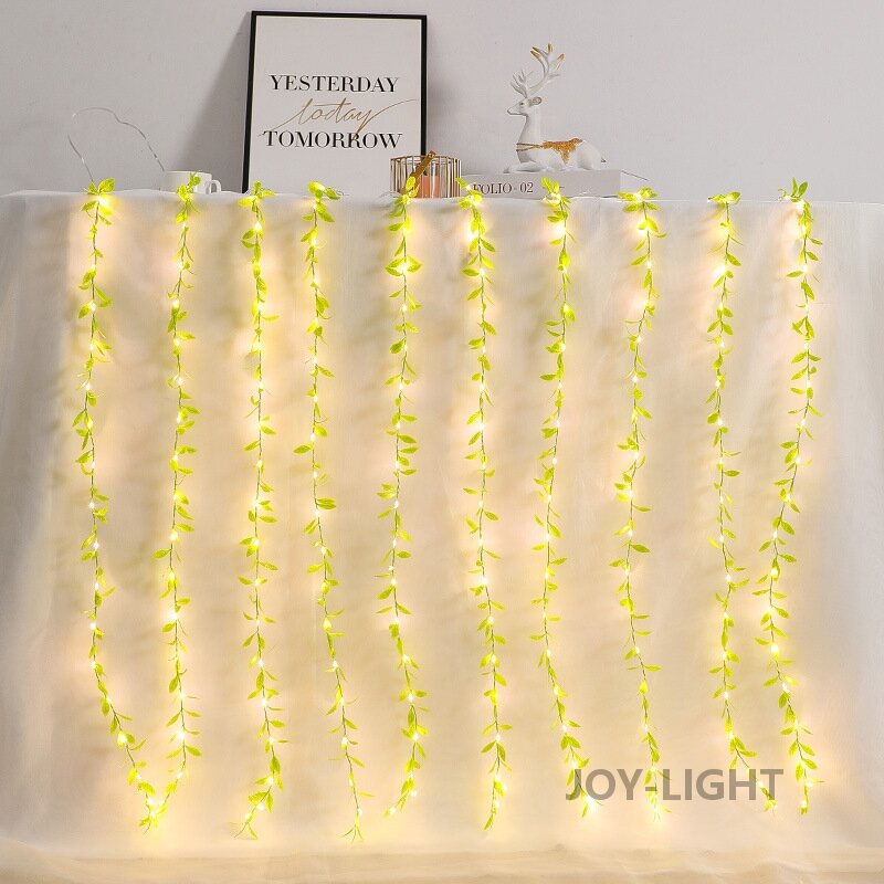 Daun Tirai LED String Lampu Dekorasi Natal 3M 220V Plug Liburan Pernikahan Peri Garland Lampu untuk Kamar Tidur Outdoor Rumah