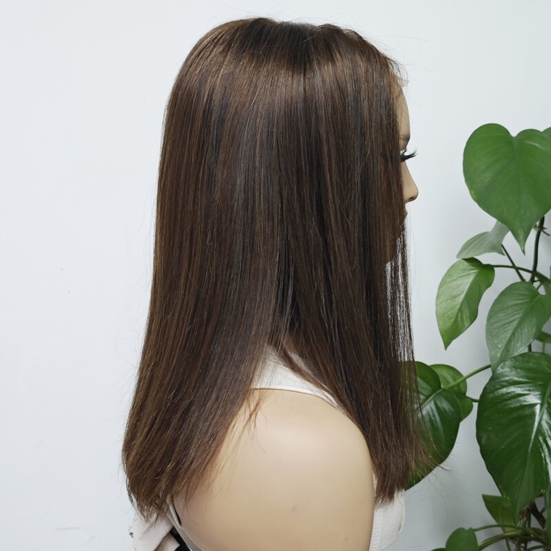 Pelucas de cabello humano Remy brasileño, pelo corto y liso, marrón Chocolate, 200% de densidad, Bob, virgen, transparente, 2x6