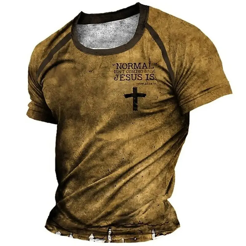 Camiseta casual com gola redonda masculina, pôster retrô, estilo antigo, estampado em 3D, moda de rua, novo, verão