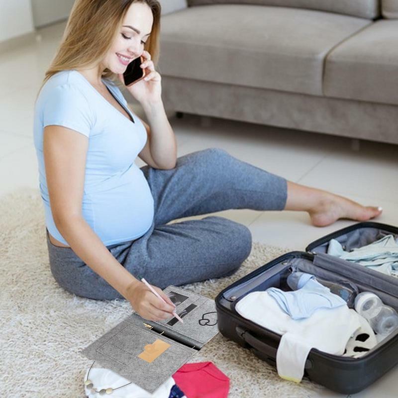 Maternity Log Cover Felt Maternity Journey Organizer Bag With Compartments Sweet Gift For Future Mothers Pregnant Women For