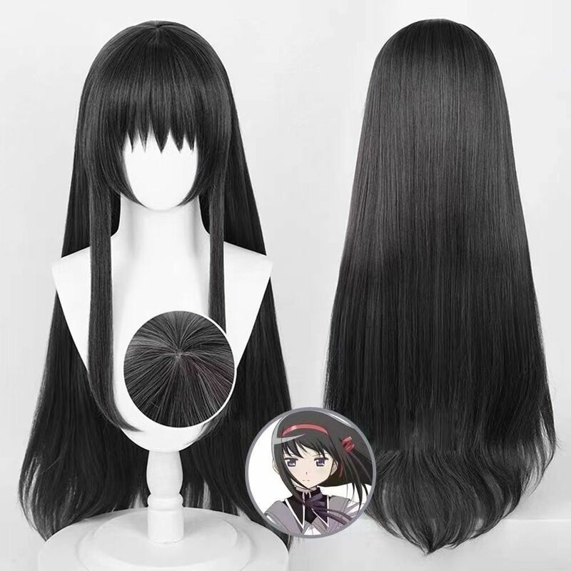 Parrucca Cosplay con rete Akemi Homura grigio scuro resistente al calore parrucche lunghe dritte accessorio Costume