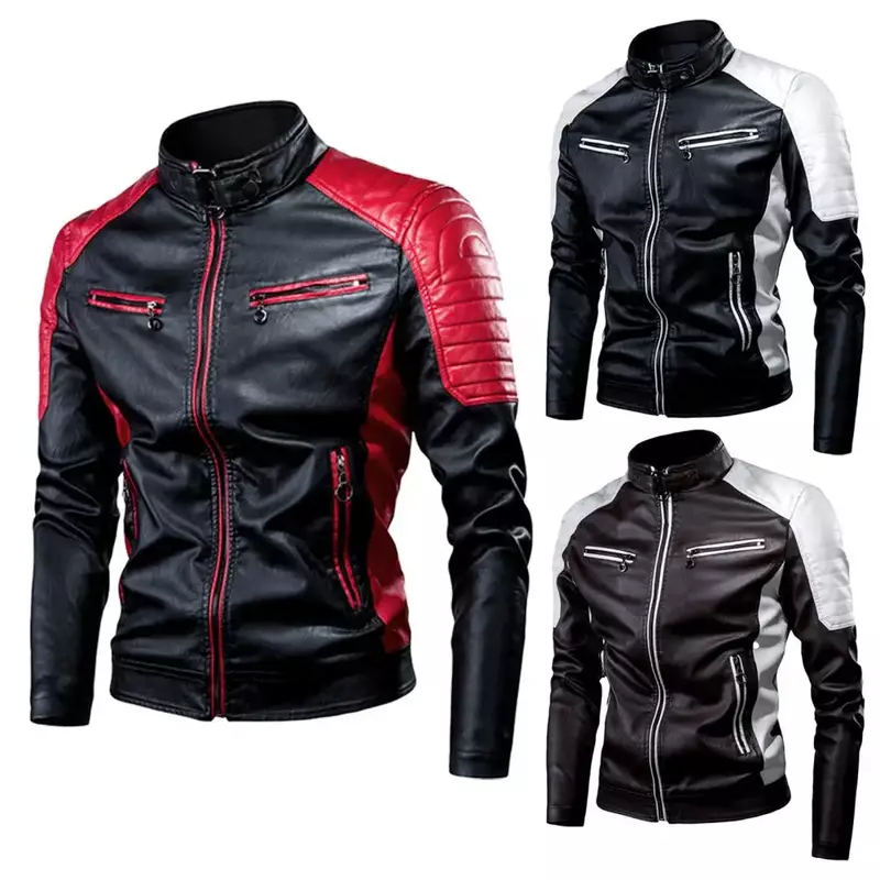 Motorcycle Jacket 2024 Spring Brand Retro Contrast Colors Classic Pu Leather Biker Jacket  Motor Men Jacket Fashion Clothes