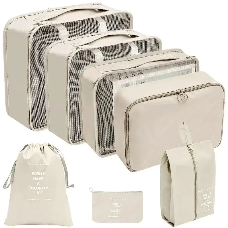 Travel Organizer Storage Bags Set, Mala de Embalagem Cubos, Casos Portáteis, Bagagem, Roupas, Sapatos, Bolsa Arrumada, Dobrável, 7 Pcs, 10 Pcs