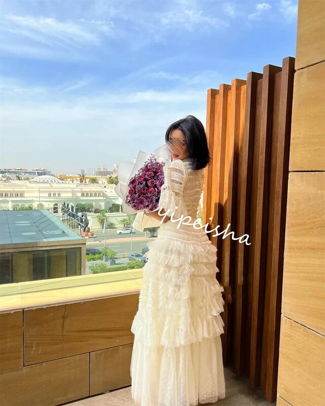 Evening Prom  Net Draped A-line O-Neck Bespoke Occasion Gown Midi es Saudi Arabia    
