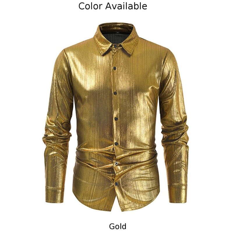 Man Clothes Shirt Club Full Sleeve Gold Fashion Glitter Shirt Long Sleeve Mens Dress Shirt Party Costume Stage